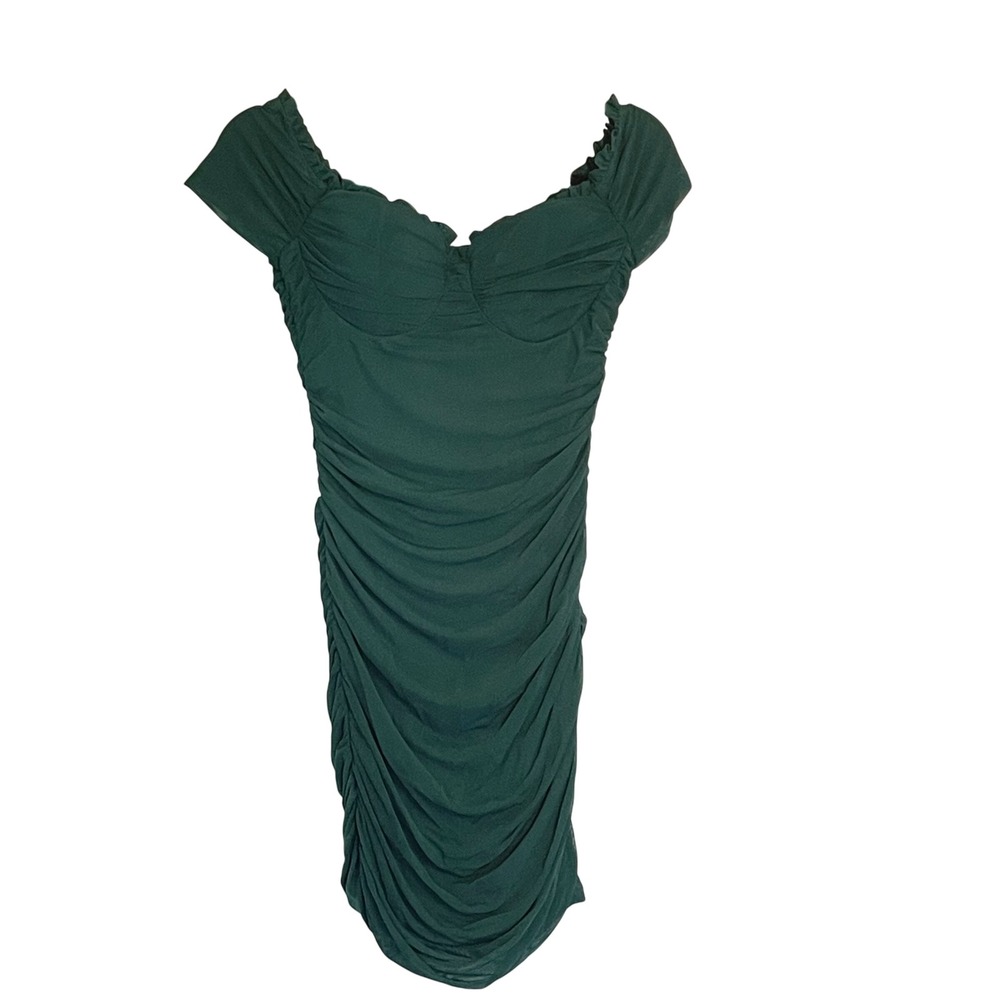 Windsor Emerald Green Ruched Mesh Bustier Mini Dress Large Coquette Formal